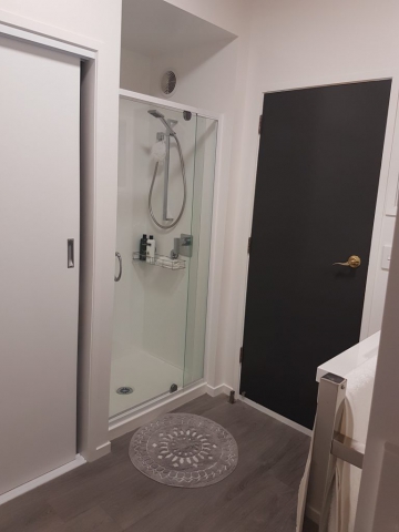 Focal of the downstairs bathroom and laundry at Dudley Ave