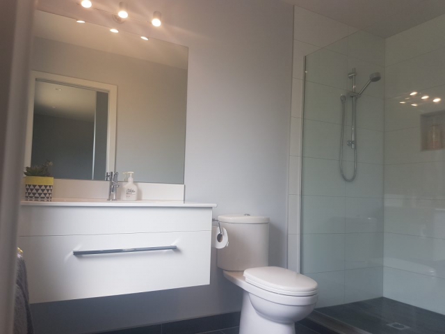 Driver Rd Ensuite Focal driver road new build project view of the ensuite vanity, toilet & tiled wak in shower