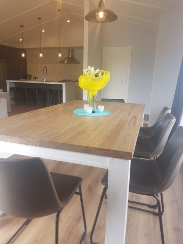 Driver Rd Dining Room Focal Driver road new build project view of the dining room with farmhouse pendant lights