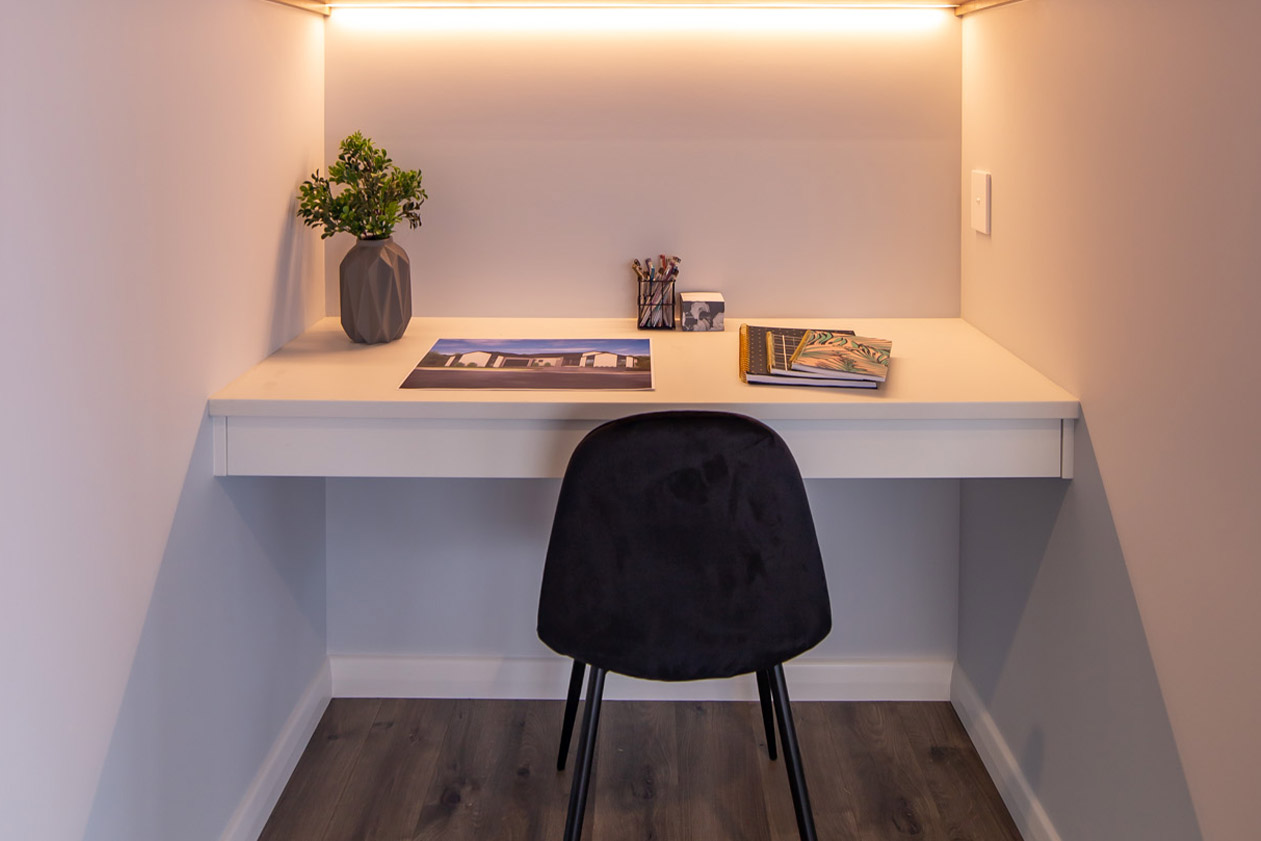 Home office, study nook, overhead lighting